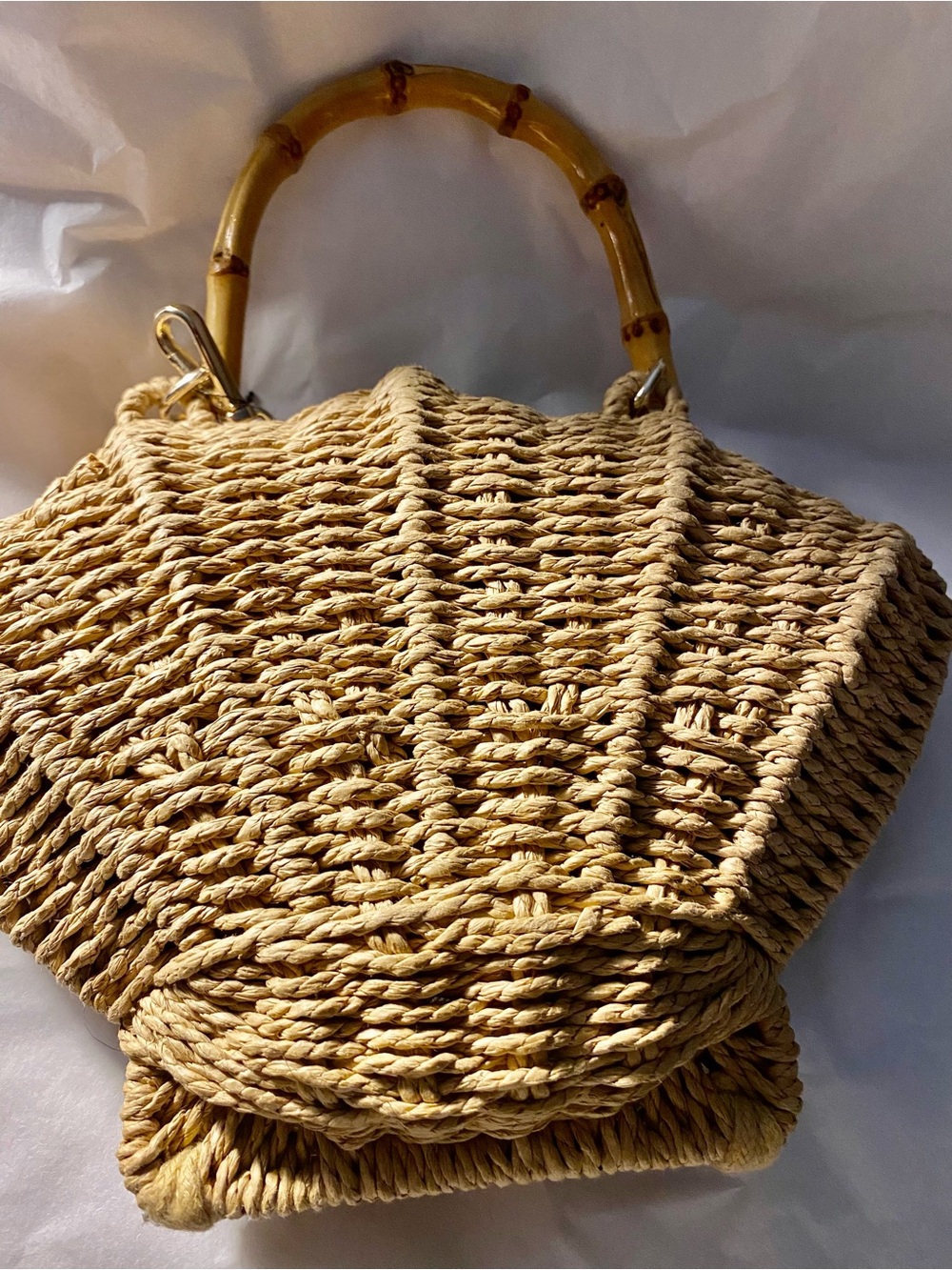Lauren Conrad Natural Tan Straw Shell Handbag with Bamboo Handle NEW NWT - Picture 4 of 5